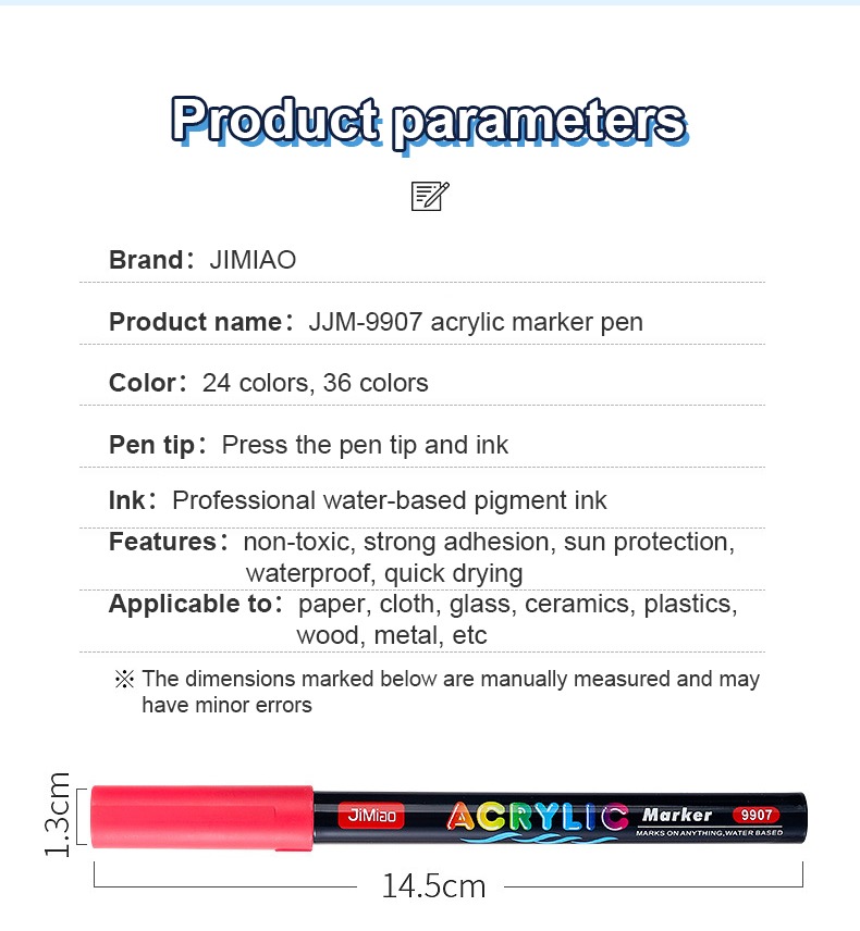 product parameters- Acrylic Valve Markers Pen Set