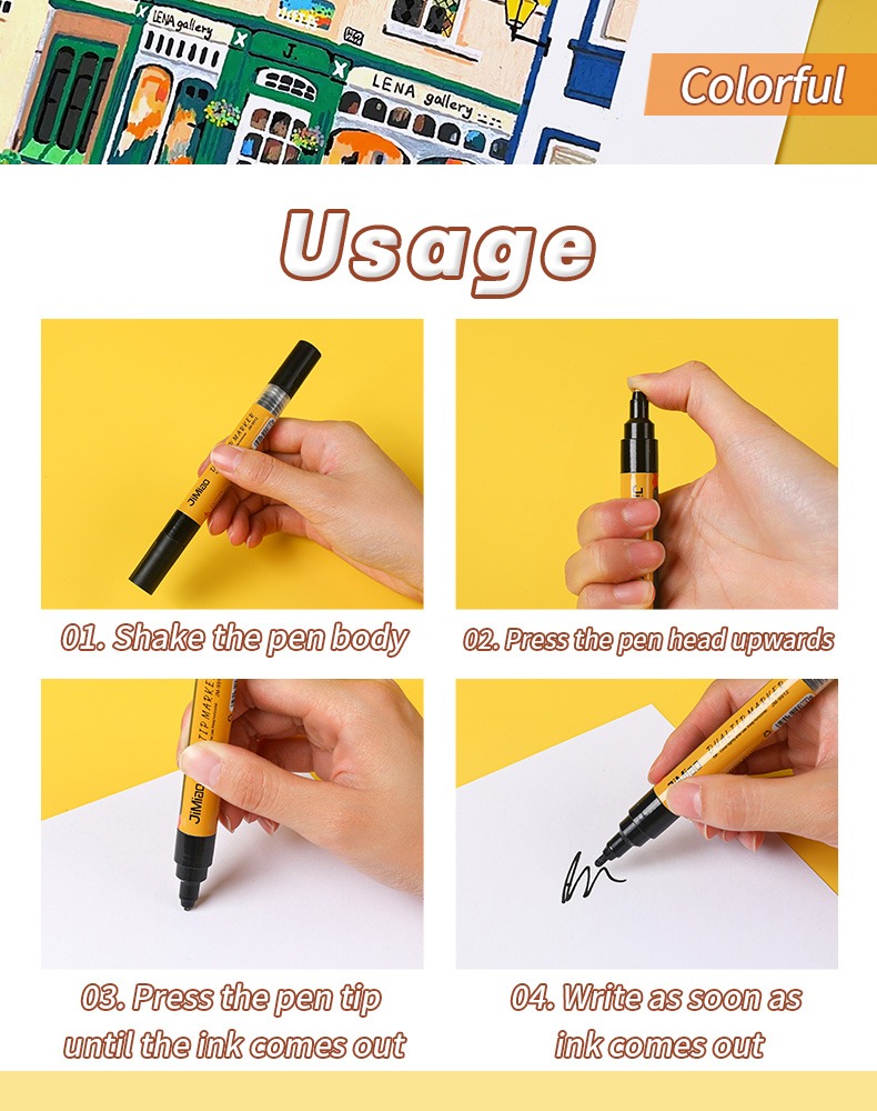 usage- Double-headed Valve Acrylic Drawing Marker Set