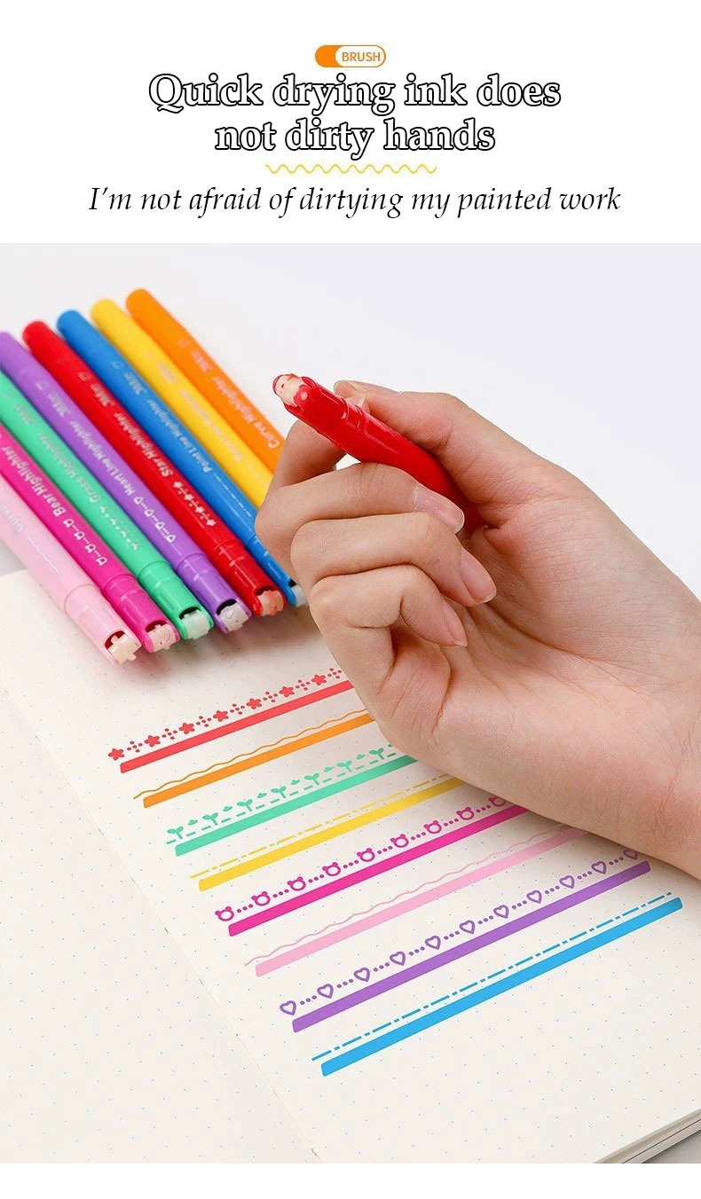 Quick drying ink does not dirty hands-Curve Highlighter Drawing Markers Set