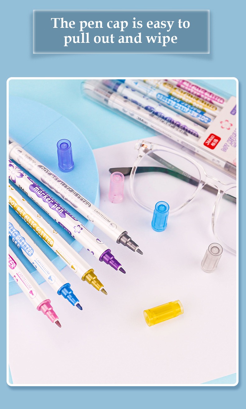 The pen cap is easy to pull out and wipe-Colorful Metallic Drawing Markers Set