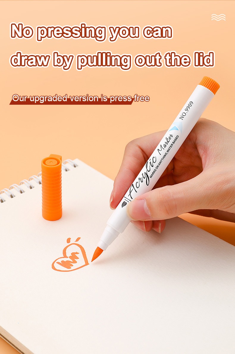 no pressing you can draw by pulling out the lid-Soft-headed Acrylic Drawing Marker Pen