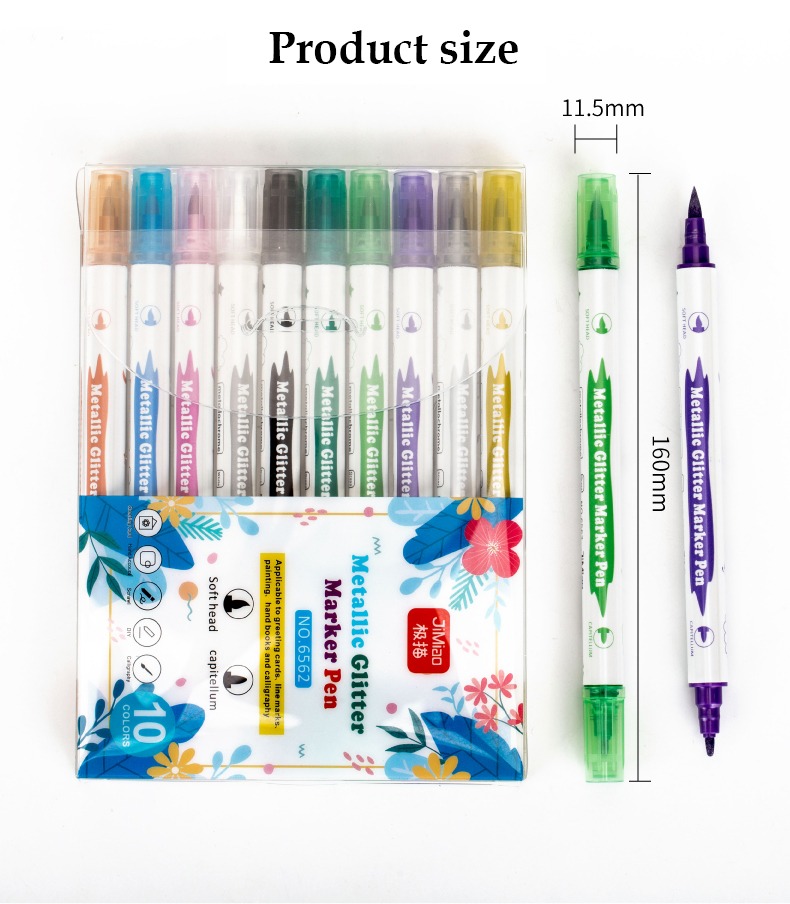 Product size-Metallic Colorful Drawing Markers Set